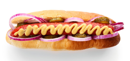 Fresh hot dog isolated on white
