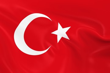 Waving Flag of Turkey - 3D Render of the Turkish Flag with Silky Texture
