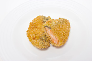 Crispy fish fried on white.