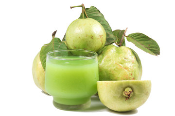 Guava juice and fresh Guava isolate on white background
