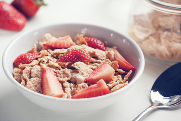 cereal with strawberry for breakfast with color effect