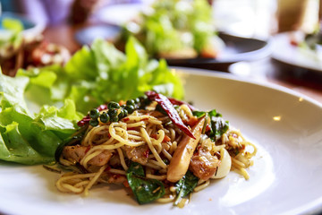 Spaghetti spicy sausage.