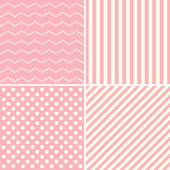 Set of cute patterns in white and pink colors.