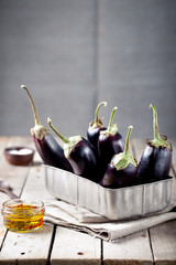 Eggplants in a vintage metal box