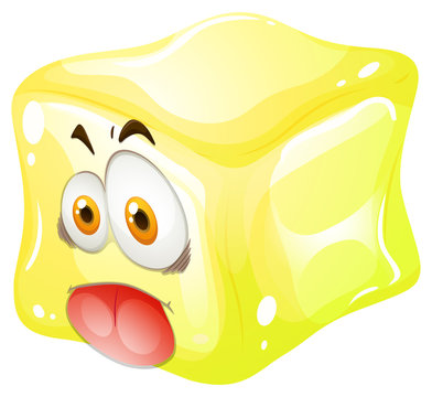 Yellow cube with silly face