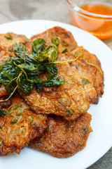 Fried fish cakes (Tod Man Pla), Thai food.