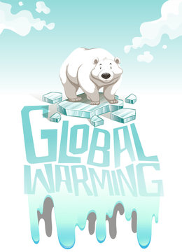 Global warming sign with polar bear
