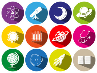 Round icons with sciece symbols