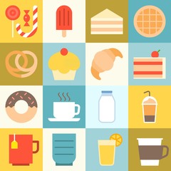 vector dessert,coffee and beverage icon, flat design