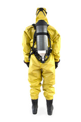 chemist  in a protective suit and breathing apparatus isolated under the white background - 93165637