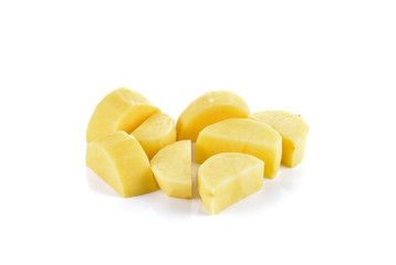 Sliced potatoes on white background