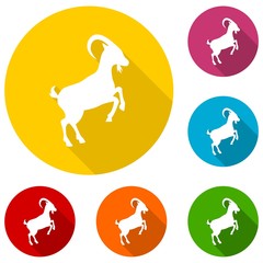Goat icon with long shadow set