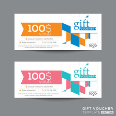 gift voucher coupon template with colorful quadrangle pattern