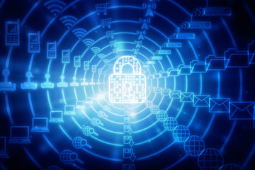 Security concept: Lock on digital screen, contrast, 3d render