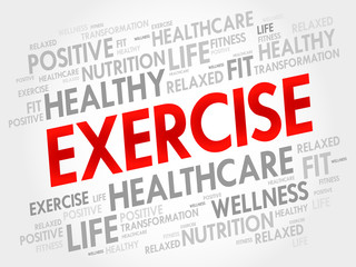 EXERCISE word cloud, fitness, sport, health concept