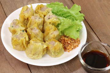 Dumpling on the wooden floor.