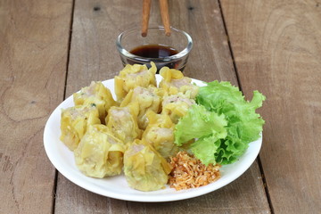 Dumpling on the wooden floor.