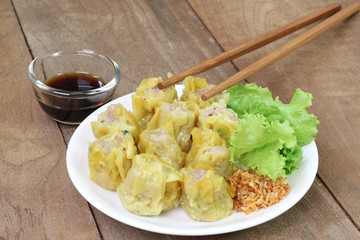 Dumpling on the wooden floor.