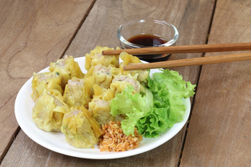 Dumpling on the wooden floor.
