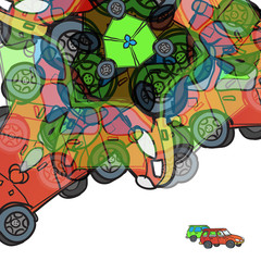 Background of colorful abstract cars with space for text