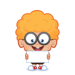 Nerd boy holding sign