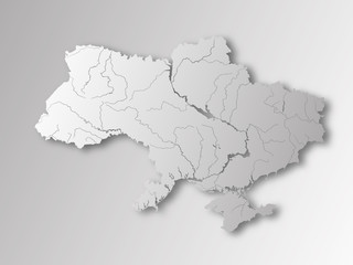 Map of Ukraine with paper cut effect. Rivers are shown.