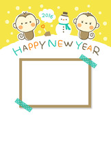 年賀　フォトフレーム　さると雪だるま 