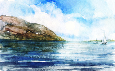 Fototapeta na wymiar sea . watercolors painting