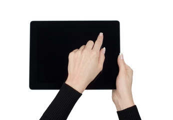 hands holding the tablet computer