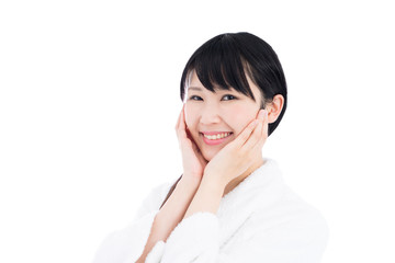 バスローブを着た女性