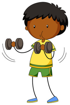 Little boy lifting weights