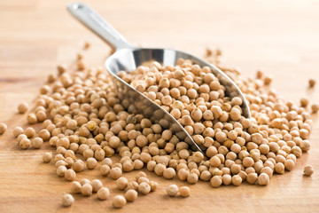 uncooked chickpeas in scoop