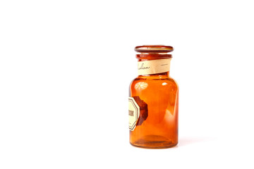 Vintage glass vial, bottle on white background