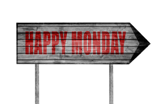Red Happy Monday wooden sign isolated on white