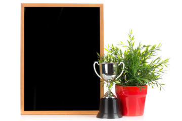 Wood blackboard and Champion cup