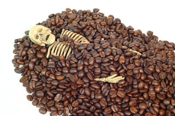 The skeleton was buried in coffee beans.