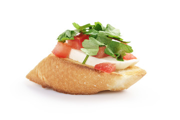 crostini with tomato, mozzarell and parsley isolated