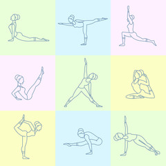 Sport Excercises and Yoga Line Style Icons Set. Vector