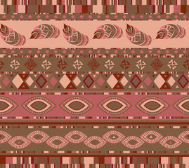 Seamless ethnic Indian pattern. Pattern with feathers and other tribal elements. Abstract pattern.