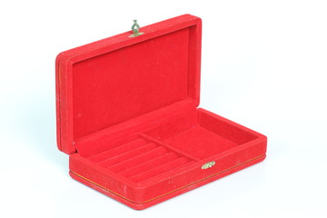 Red jewelry box on a white background.