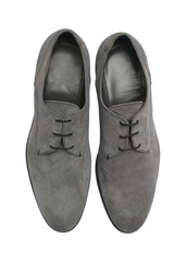 Luxury gray suede shoes isolated om white background