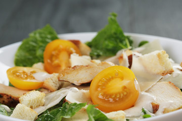homemade caesar salad with chicken