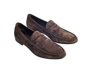 Brown suede male shoes isolated on white background