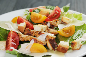 homemade caesar salad with chicken