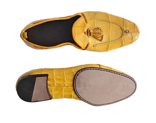 Luxury yellow crocodile leather stylish male shoes isolated on w