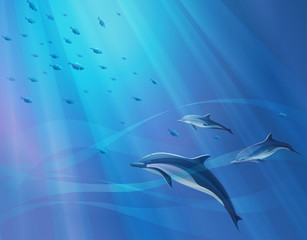 Naklejka premium background with dolphins