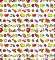 Seamless pattern with fruits.  Bright vivid colors. Cartoon pictures of fruit.