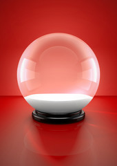 Schneekugel auf rotem Hintergrund 