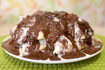Sweet cake with chocolate cream