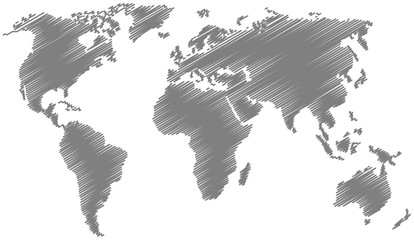 World Map with Scribble Effect in Gray Color